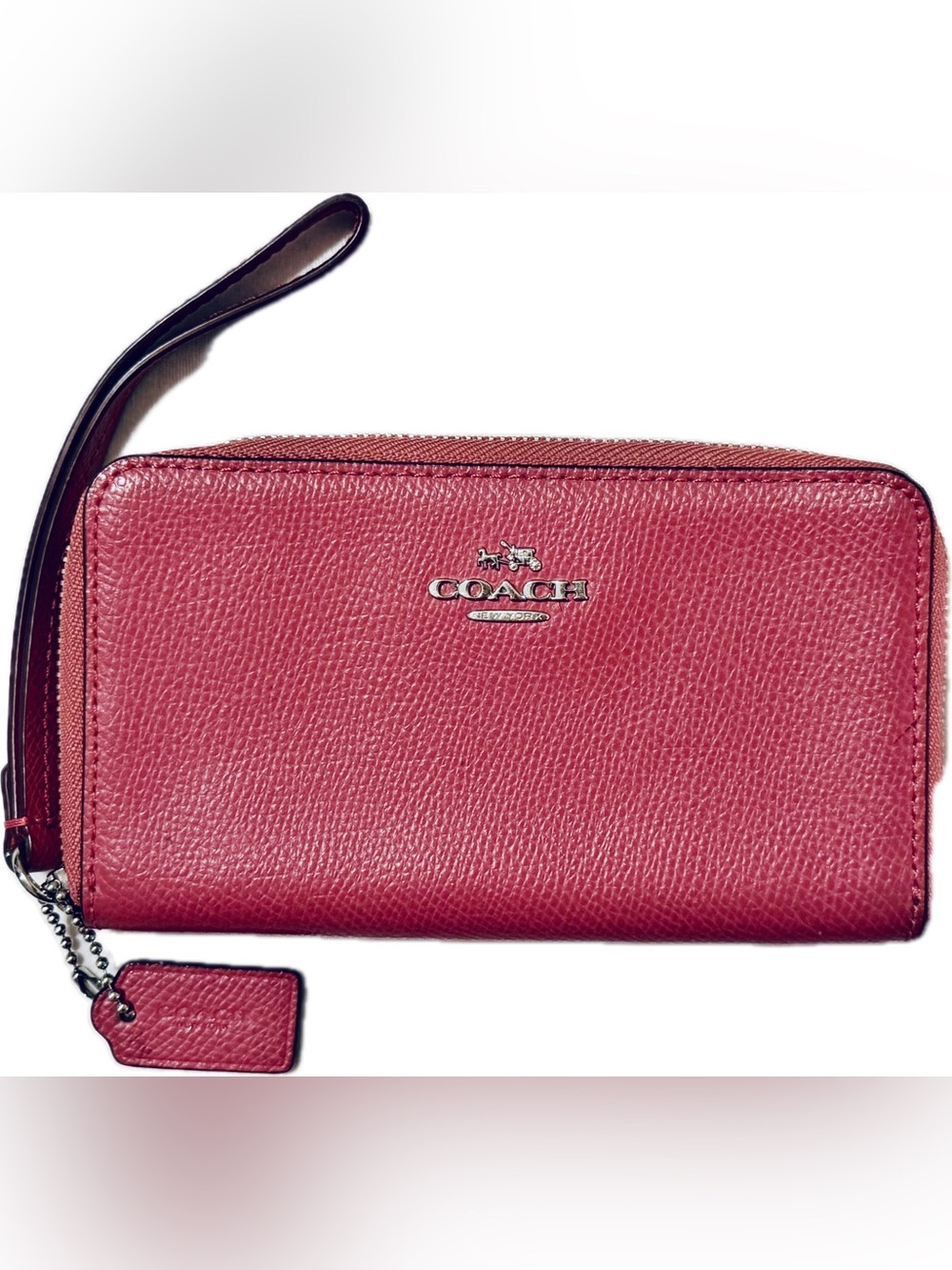 Coach Pink Pebbled Leather Wristlet Wallet Zip Around Large Organizer
